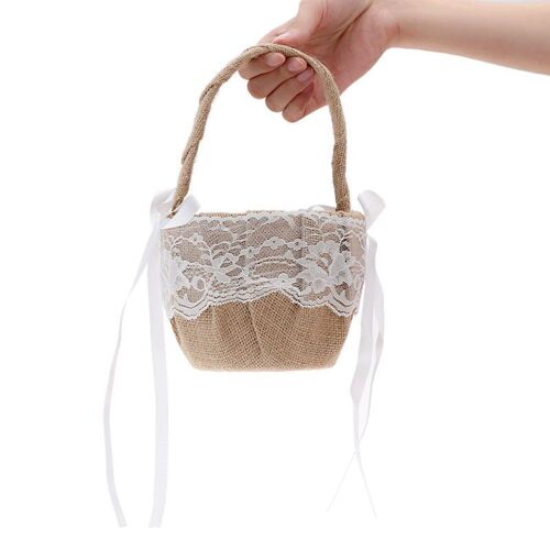Panier à Fleurs Vintage En Dentelle Et En Toile De Jute Pour Filles, Pour Ranger Les Bagues Et Les Décorations De Mariage