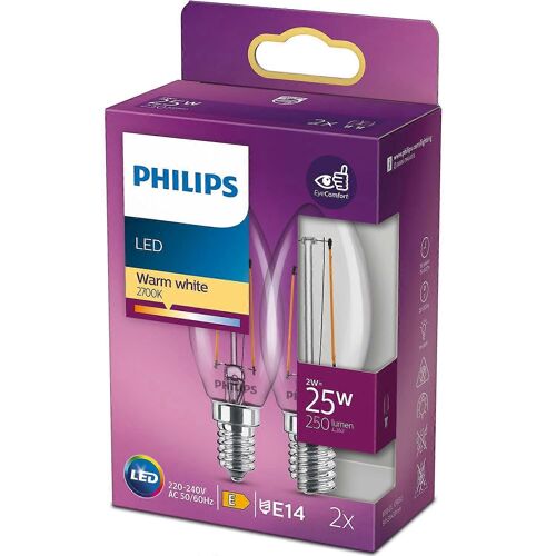Paquet De 2 Couronnes Led E14, 2w (25w) Transparent 250lm