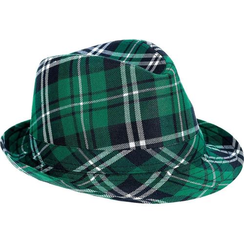 JUSCH Saint-Patrick à carreaux tissu Fedora chapeau | Accessoire de fête, 30*20CMA, WZ-1743R