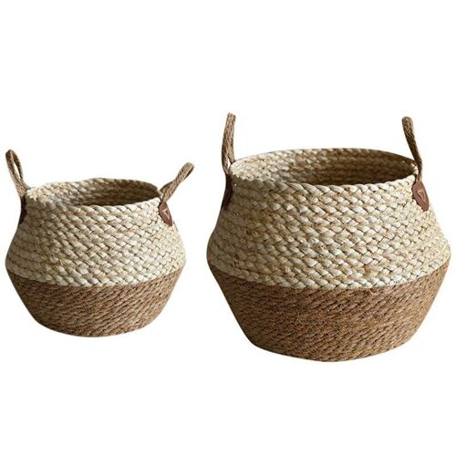 2x Pot De Fleur Tissé D'algues Naturelles Pliables, Panier En Osier D'herbe De Mer, Décoration De Maison De Plante De Fleur, S & L