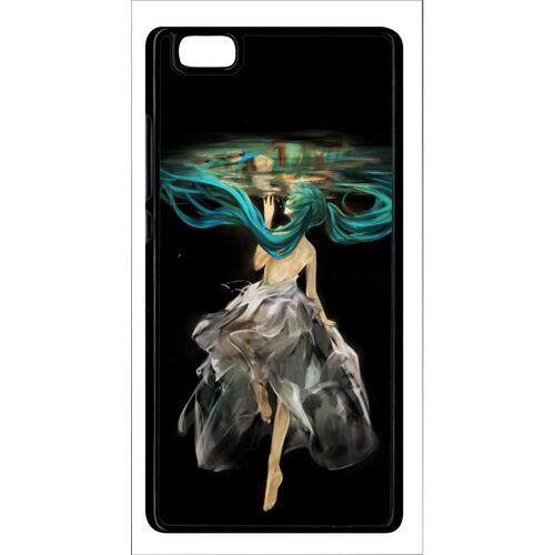 Coque pour smartphone - Manga fille cheveux bleu - compatible avec huawei P8 Lite (2015) - Plastique - bord Noir