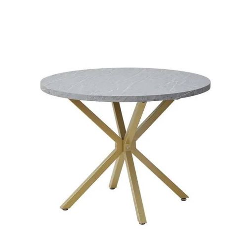 Table À Manger ¿ Motif Marbre ¿ Design Table Ronde ¿ Pieds Dorés ¿ 100 X 77 Cm(Lxh)¿Gris