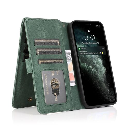 Étui portefeuille pour iPhone 11 Pro Max, porte-cartes en cuir léger, poche pour argent, béquille, étui portefeuille à bandoulière avec fermeture éclair