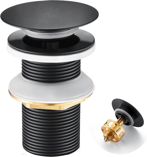 JEXNOVASHOP-Kit de Bouchon Lavabo en Acier Inoxydable, Pop Up Bonde Lavabo avec Crépine en Laiton, Écrou de Blocage en Laiton, Bonde de Vidange Noire pour Lavabos et Vasques