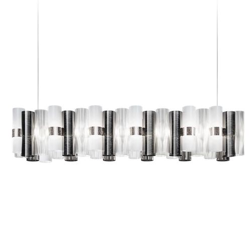Slamp Lampe À Suspension La Lollo Linear Xl (Pewter / White - Cristalflex® / Lentiflex® / Pewterflex® Brossé)