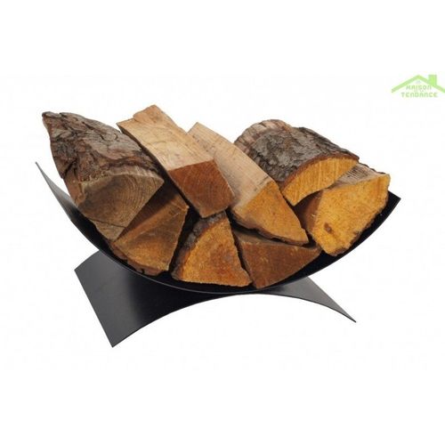 Porte Bûches Demi-Lune En Acier Noir 44x28x17cm-Noir-Noir--