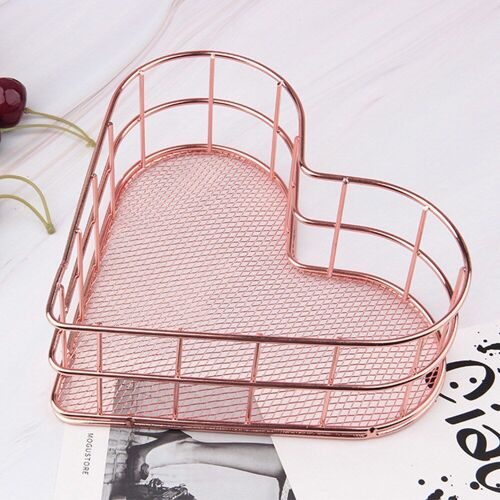Panier De Rangement De Bureau Multifonctionnel En Métal, Or Rose Nordique * En Forme De Coeur, Organisateur De Cosmétiques De Table, Gain De Place, Petit Meuble