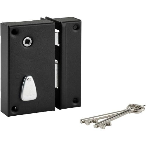 Serrure Verticale En Applique 6 Gorges À Fouillot Pour Entrée - Droite - Axe 45 Mm - Carré 7 Mm - 75 X 130 Mm - Noir - 2 Clés - Coffre Et Gâche Acier Cambré - Mécanisme À 6 Gorges
