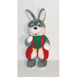 Peluche Lapin Gris Vert Nounours Salopette Rouge Et Blanche 24 Cm