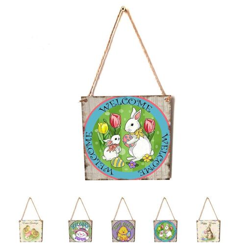 Xm En Bois Heureux Pâques Bienvenue Suspendus Conseil Festival Mur Porte Décoration Plaque Maison Magasin Signe Cintre