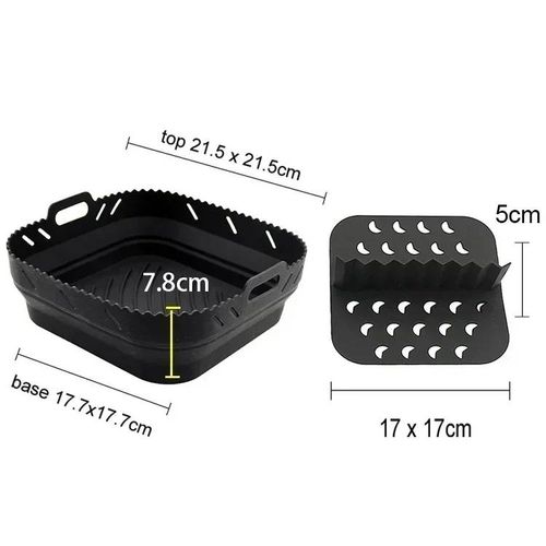 Plateau De Friteuse À Air En Silicone Avec Plaque De Séparation,Tapis De Cuisson Antiadhésif Réutilisable Pour Four Poulet Frit,Lavable Au Lave-Vaisselle.Black