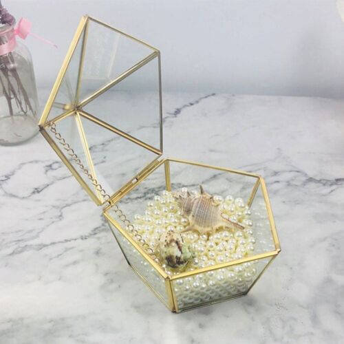 Boîte De Rangement De Bijoux En Pentagone, Boîte De Rangement De Bijoux En Or Rustique De Mariage, Boîte De Support De Collier Et De Bracelet, Boîtes Cadeaux De Fiançailles Transparentes