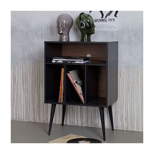 Meuble range vinyles 60x44x83 cm naturel et noir - BAKARI