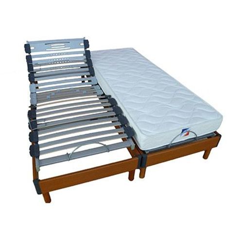 Ensemble Matelas+Sommier Tête Et Pieds Relevable Entourage Bois