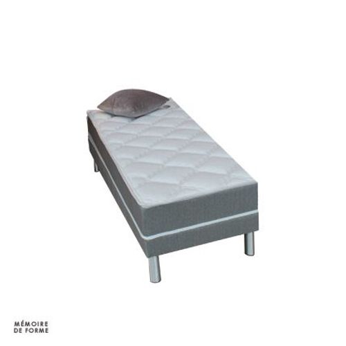 Ensemble Matelas+Sommier Mémoire De Forme Gris Chiné 90x190cm