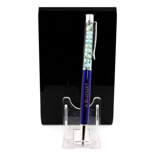 Stylo Minéraux Amazonite Du Brésil. Couleur Bleu Marine.