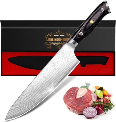 Mevronisshop-Couteau Cuisine Professionnel Cadeaux Pour Hommes Noël, Cadeau Papa¿Ensemble De Couteaux, Couteau Japonais, Acier Inoxydable Allemand, Manche En Bois, Cadeaux De Noël Pour Cuisine, Resta