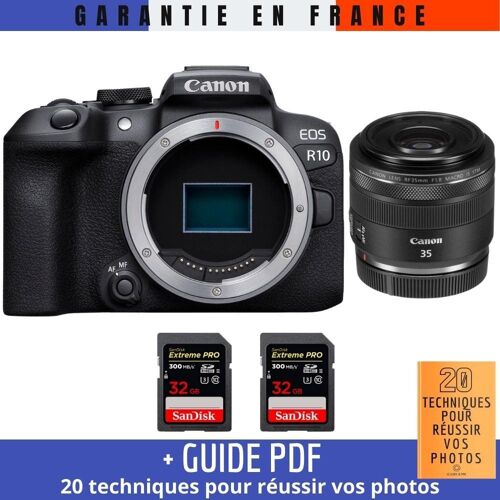 Canon EOS R10 + RF 35mm F1.8 IS Macro STM + 2 SanDisk 32GB Extreme PRO UHS-II SDXC 300 MB/s + Guide PDF '20 TECHNIQUES POUR RÉUSSIR VOS PHOTOS'
