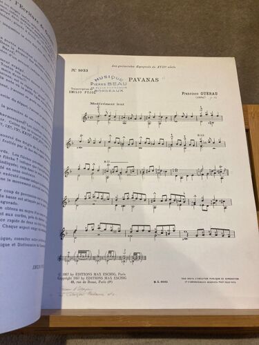 Francisco Guerau Pavanas Partition Guitare Pujol Éditions Eschig 1033