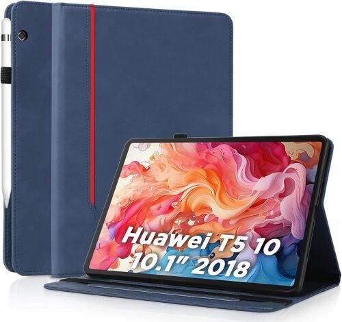 Coque Pour Huawei Mediapad T5 10.1 Pouces - Étui Housse De Protection Cuir Pu Avec Fonction Support/Portefeuille Coque Tablette (Bleu)