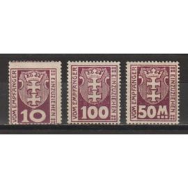 Allemagne, Freie Stadt Danzig, 1921-1923, Portomarken, N°1 + 15 + 23, Neufs.