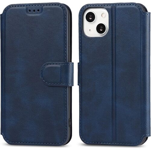 etui pour iPhone 14 Plus en cuir PU de qualite superieure - etui portefeuille simple [fentes pour cartes] [bequille] [fermeture magnetique] resistant aux chocs - Bleu
