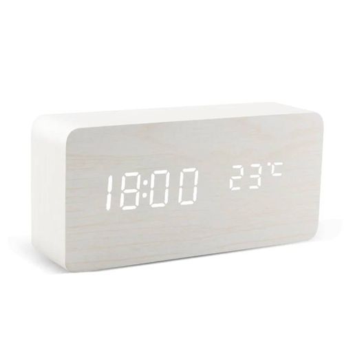 Réveil Led En Bois,Commande Vocale,Horloge De Bureau Électronique,Alimenté Par Usb/Aaa.White.