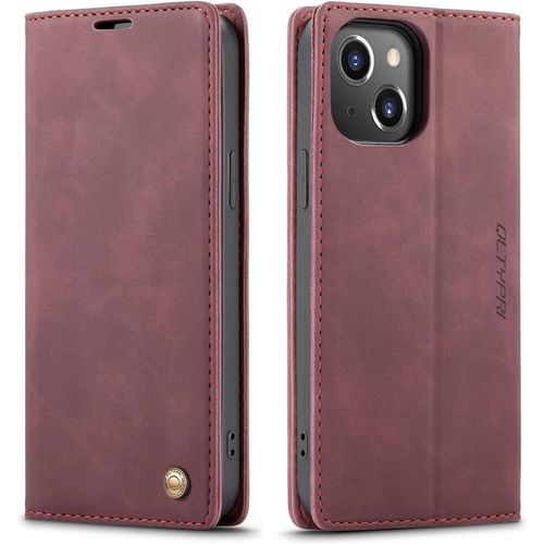 Etui Coque Pour Iphone 15 Plus, Portefeuille Fentes Cartes Housse Antichoc Cuir Pu Vintage Portefeuille Etui Compatible Avec Iphone 15 Plus - Rouge