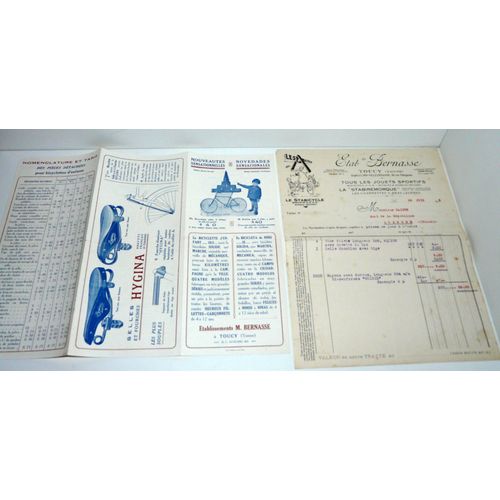 Cycles Bernasse À Toucy 89, Facture Et Dépliant De Juin 1936