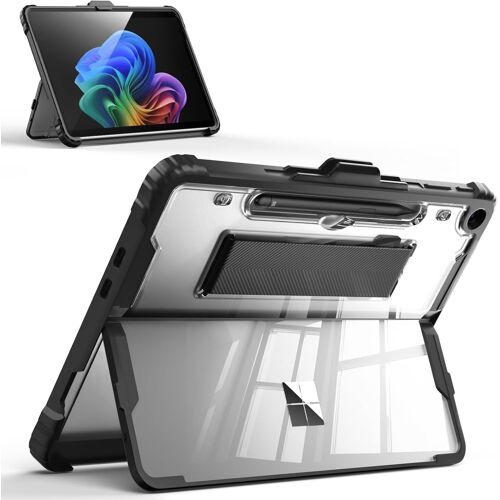 Étui Pour Microsoft Surface Pro 12"" 2025, Housse De Protection Transparente Robuste Tout-En-Un Avec Support Multi-Angle, Porte-Stylet Et Dragonne, Compatible Avec Le Clavier Type Cover, Ice+Noir