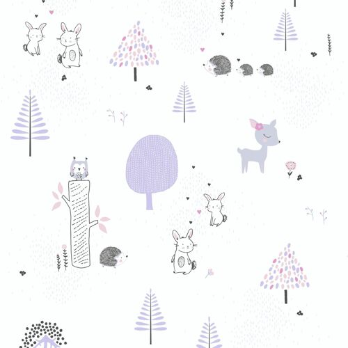 Papier peint enfants Profhome 381171-GU papier peint intissé légèrement texturé avec un dessin infantile mat pourpre blanc gris noir 5,33 m2