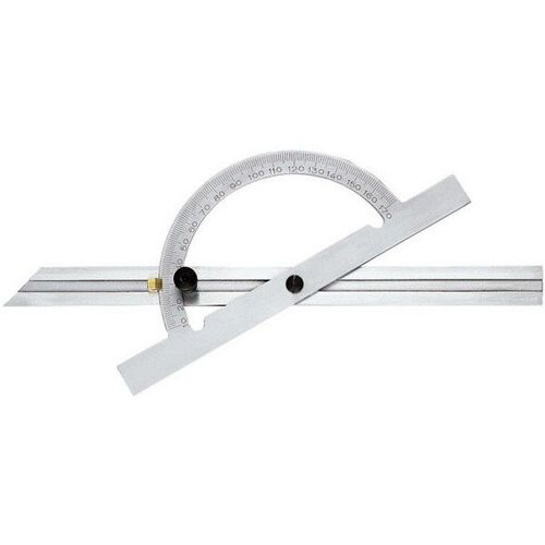 Rapporteur d'angle, réglable et coulissant en Long., Arc gradué : 200 mm, Long. des branches 400 mm