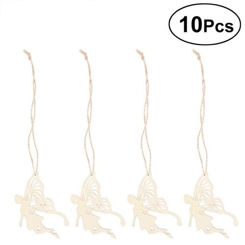 étiquette D'embellissement En Forme D'ailes D'ange, 10 Pièces , En Bois, Avec Cintre à Ficelle, Petite Mini Forme Pour La Décoratio