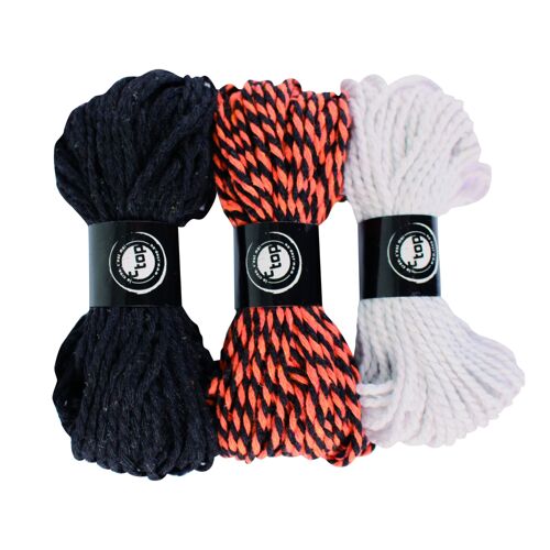 Ficelle Bicolore Ø 1mm Noir Orange Blanc 3 Bobines