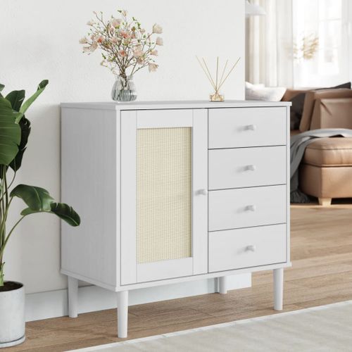Vidaxl Buffet Senja Aspect Rotin Blanc 80x40x80 Cm Bois Massif De Pin