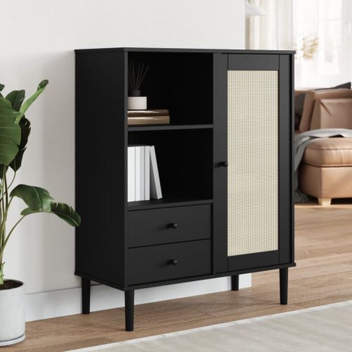 Vidaxl Buffet Senja Aspect Rotin Noir 90x40x112cm Bois Massif De Pin