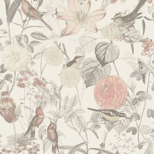 Papier peint floral Profhome 372762-GU papier peint intissé lisse avec un dessin floral mat gris rose orange 5,33 m2