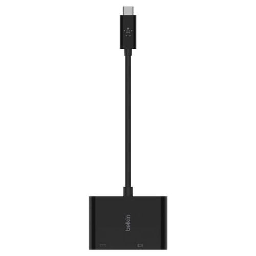 Belkin USB-C to VGA + Charge Adapter - Adaptateur vidéo - 24 pin USB-C mâle pour HD-15 (VGA), USB-C (alimentation uniquement) femelle - noir - support 1080p, USB Power Delivery (60W)