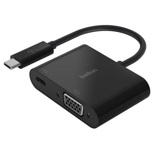 Belkin USB-C to VGA + Charge Adapter - Adaptateur vidéo - 24 pin USB-C mâle pour HD-15 (VGA), USB-C (alimentation uniquement) femelle - noir - support 1080p, USB Power Delivery (60W)