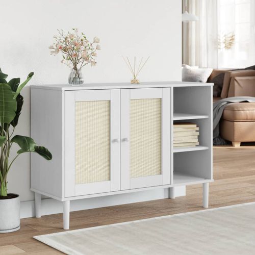 Vidaxl Buffet Senja Aspect Rotin Blanc 112x40x80cm Bois Massif De Pin