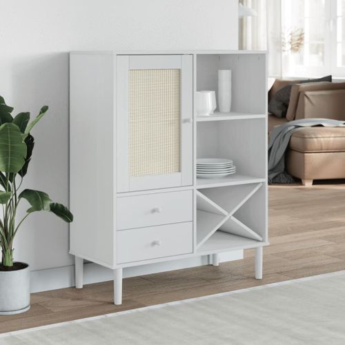Vidaxl Buffet Senja Aspect Rotin Blanc 90x40x112cm Bois Massif De Pin