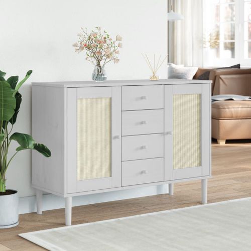 Vidaxl Buffet Senja Aspect Rotin Blanc 112x40x80cm Bois Massif De Pin