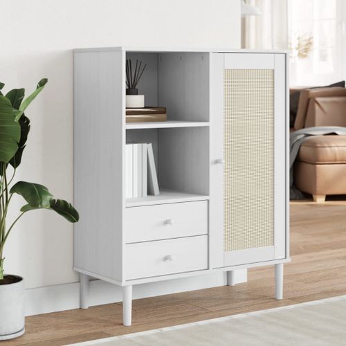Vidaxl Buffet Senja Aspect Rotin Blanc 90x40x112cm Bois Massif De Pin