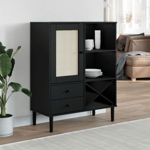 Vidaxl Buffet Senja Aspect Rotin Noir 90x40x112cm Bois Massif De Pin