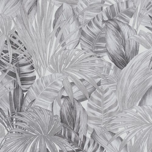 Papier peint nature Profhome 368203-GU papier peint intissé légèrement texturé au design de jungle brillant noir blanc gris 5,33 m2