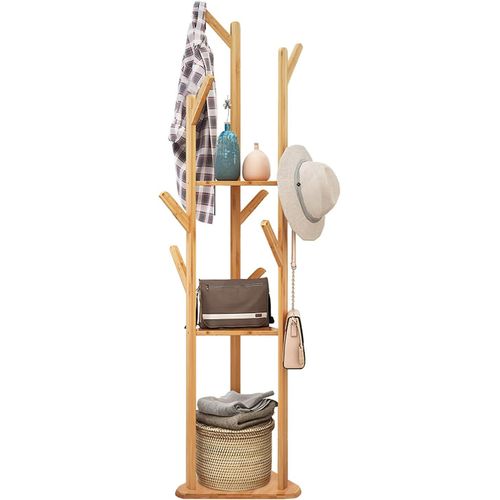 KALANKA-Porte Manteau Pieds Bambou: Portant à Vêtements Solide avec 9 Crochets et Embase Stable Vestiaire Porte Manteau d'Entrée Charge max 15kg Idéal Pour Maison Chambre Salon - 170x40x40cm