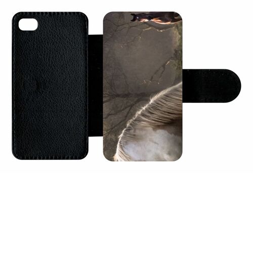 Etui A Rabat - Chevaux - Compatible Avec Apple Iphone 4s - Plastique - Bord Noir