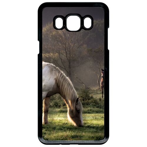 Coque Pour Smartphone - Chevaux - Compatible Avec Samsung Galaxy J7 (2016) - Plastique - Bord Noir