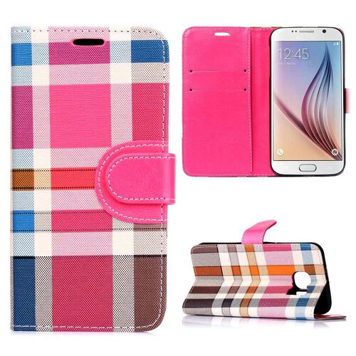 ETUI A RABAT SAMSUNG GALAXY S6 FOLIO CARREAUX ROSE ECO-CUIR (PU)