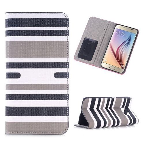 ETUI FOLIO A RABAT SAMSUNG GALAXY S6 LIGNE BLEU & GRIS ECO-CUIR (PU)